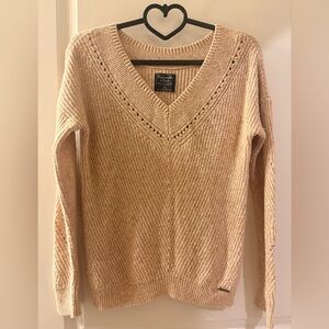 Abercrombie & Fitch Women's Tan V-Neck Sweater
